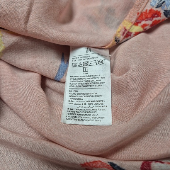 Old Navy Pink Floral Pintuck Peasant Blouse XL Long Sleeve Rayon Boho Top - Picture 6 of 6